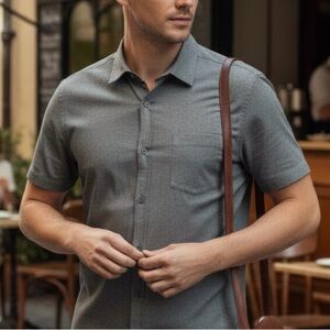 Banana Republic Soft Cotton Knit Polo Shirt Grey Casual Summer Top Men’s M